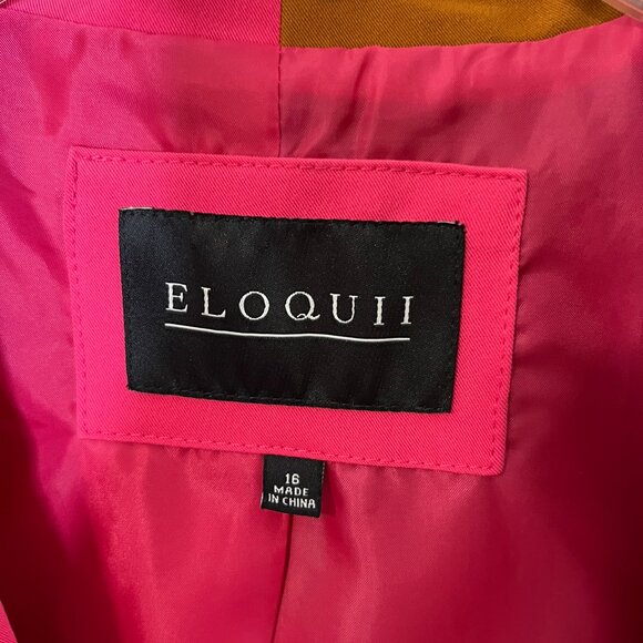 ELOQUII color block blazer suit jacket Sz 16 Pink Brown button front Plus - Picture 4 of 8
